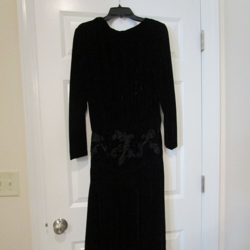 VTG 80s / 90s Donna Morgan for Non Stop Velvet Black Dress, Long Sleeve, Brocade